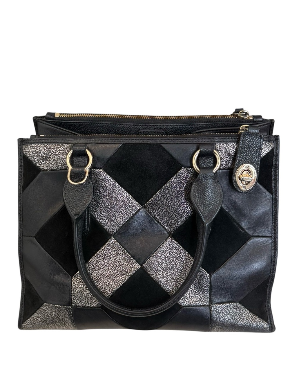 Coach Crosby Black and Grey Metallic Patchwork Leather Tote Bucket-Purse - Picture 3 of 16